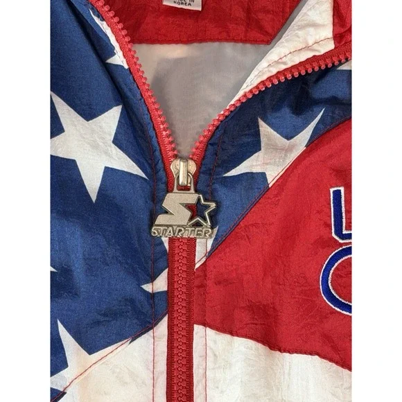Vintage Starter USA Olympics American Flag AOP Embroidered Windbreaker Size XL - Picture 5 of 7